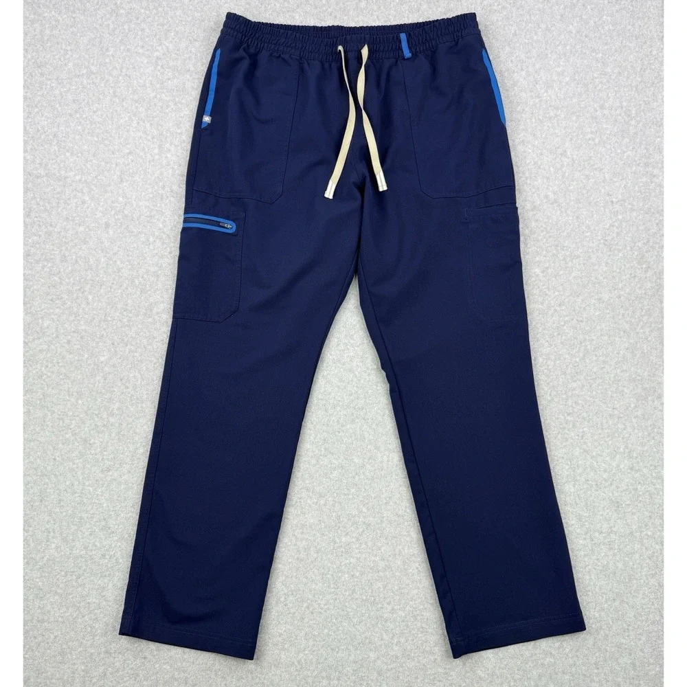 Figs Scrub Pants Mens 2XL Blue Cargo‎ Stretch Pockets Medical Nurse Drawstring